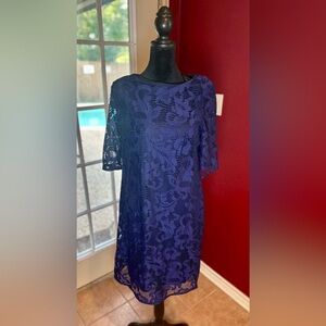 MSK Blue Floral Lace Overlay Sheath Dress Size 10 – Elegant Cocktail Dress